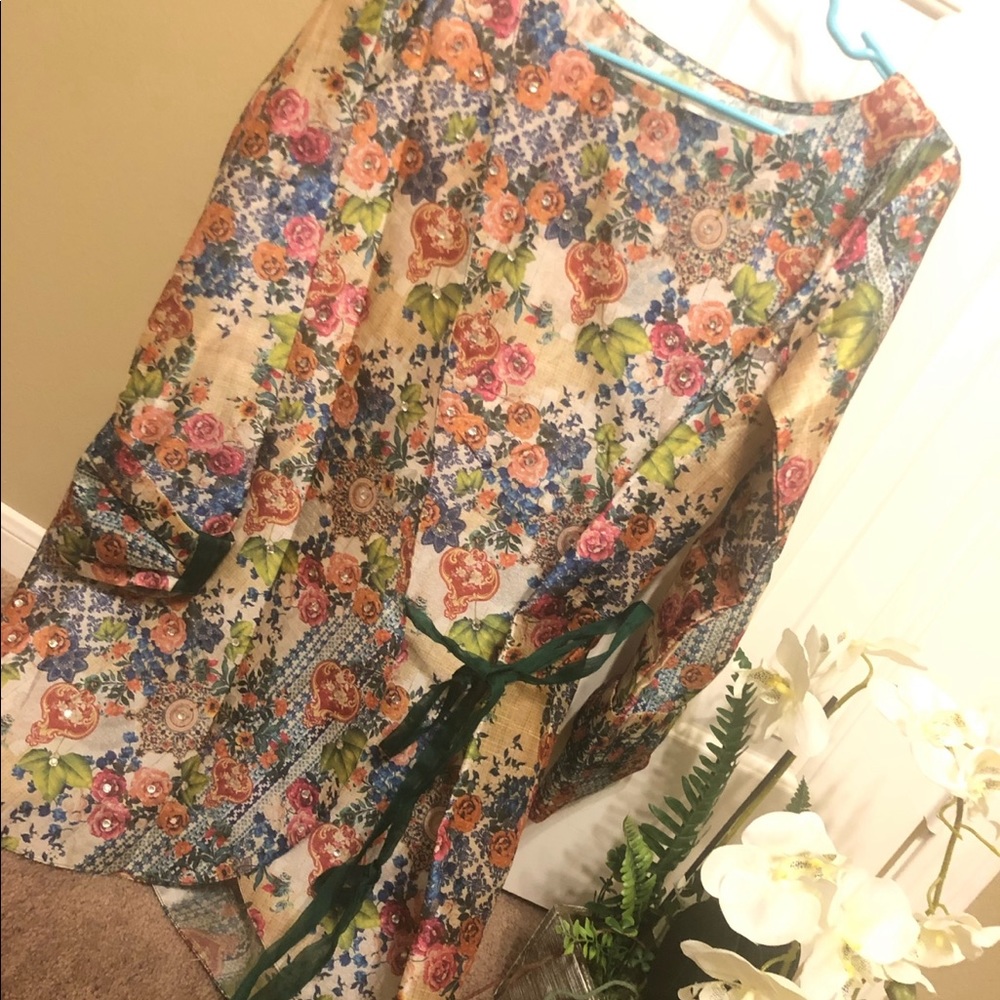 Printed silk wrap shirt